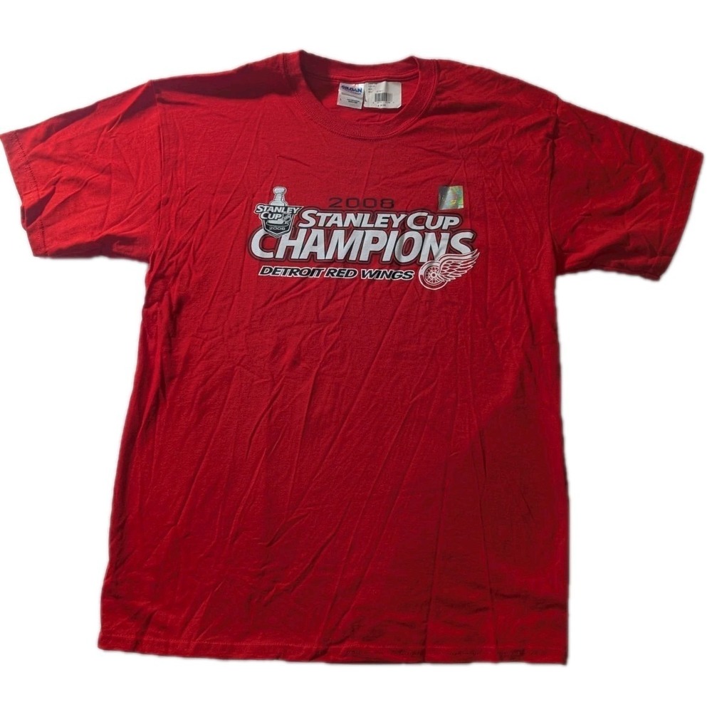 Detroit Red‎ Wings 2008 Stanley Cup Champions T Shirt Red Gildan L NWT
